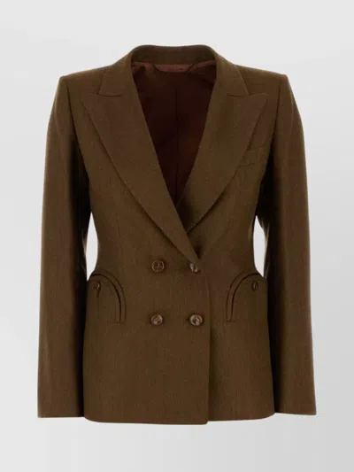 Blazé Milano Linen Blazer Featuring Structured Shoulders In Brown