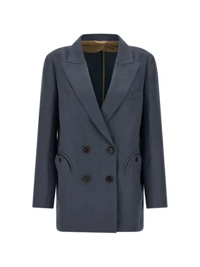 Blazé Milano Linen Double-breasted Jacket In Blue