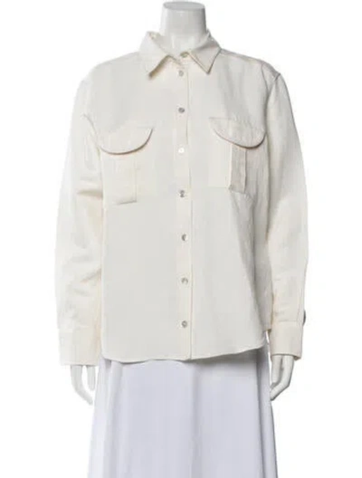 Pre-owned Blazé Milano Linen Long Sleeve Button-up Top In Neutrals