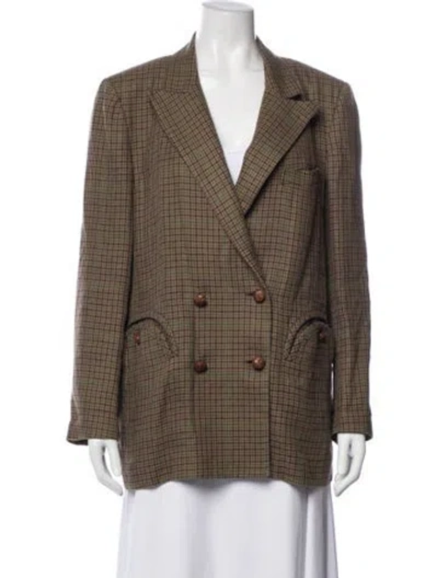 Pre-owned Blazé Milano Linen Plaid Print Blazer In Brown