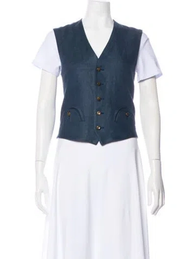Pre-owned Blazé Milano Linen Vest W/ Tags In Blue
