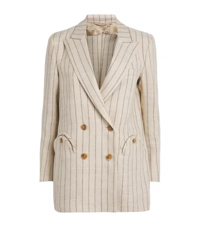 Blazé Milano Linen-blend Pinstripe Serene Blazer In Neutral