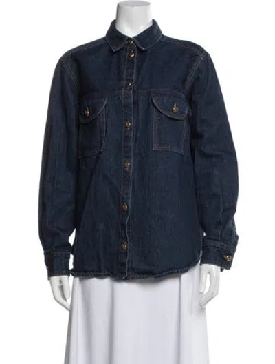 Pre-owned Blazé Milano Long Sleeve Button-up Top In Blue