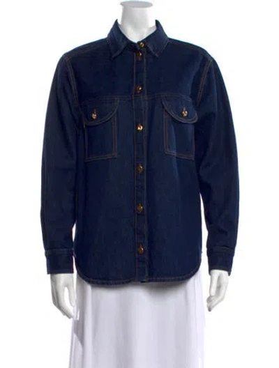 Pre-owned Blazé Milano Long Sleeve Button-up Top In Blue
