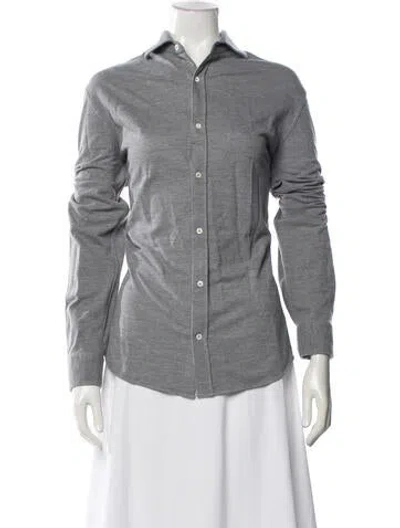 Pre-owned Blazé Milano Long Sleeve Button-up Top In Gray