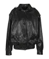 Blazé Milano Leather Bomber Jacket Flap Pockets In Black