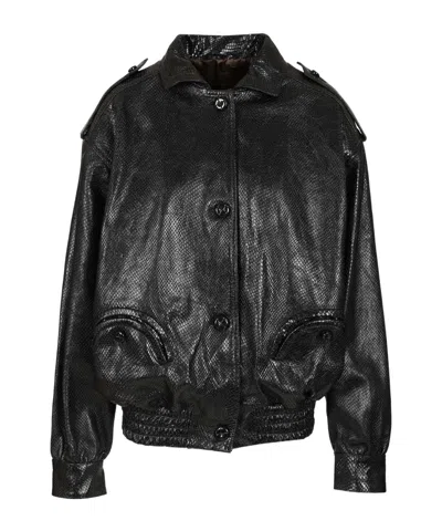 Blazé Milano Long Sleeve Lapel Leather Jacket In Black