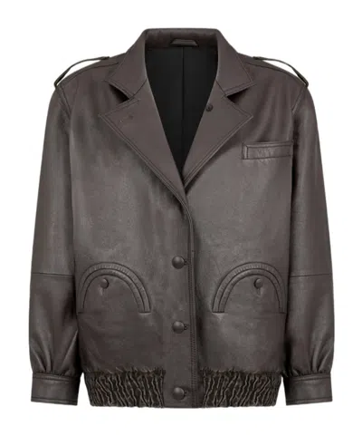 Blazé Milano Long-sleeved Leather Jacket In Brown