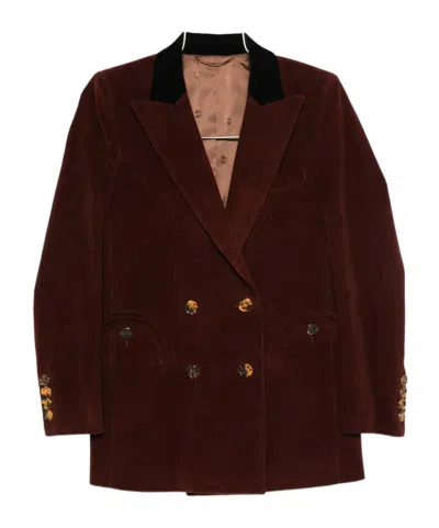 Blazé Milano Corduroy Double-breasted Blazer In Burgundy