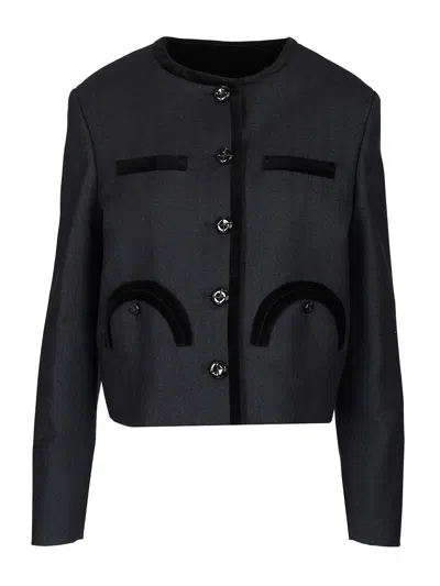 Blazé Milano Maine Shamo Velvet-trimmed Wool Jacket In Blue