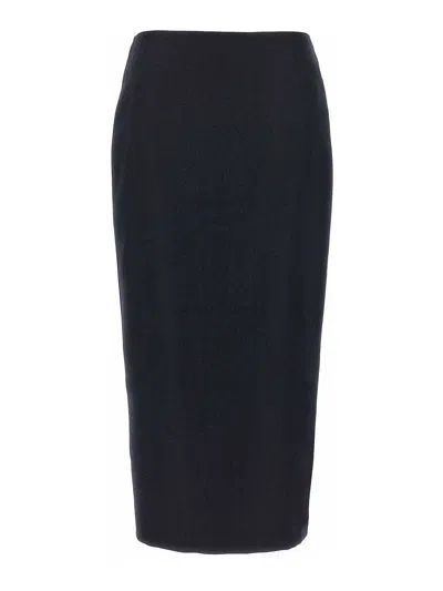 Blazé Milano Blaze Milano Maine Sussex Longuette Wool Midi Skirt In Blue