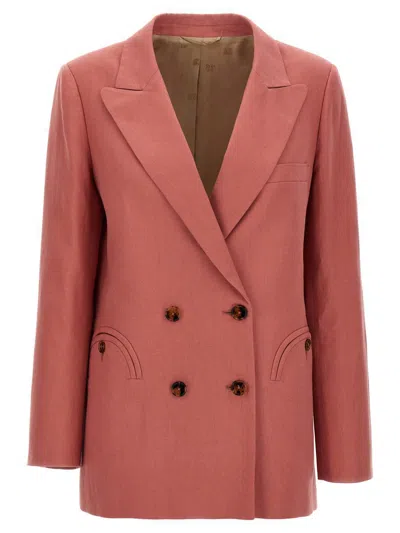 Blazé Milano Mdday Sun Pink Double-breasted Jacket With Peak Revers In Linen Woman