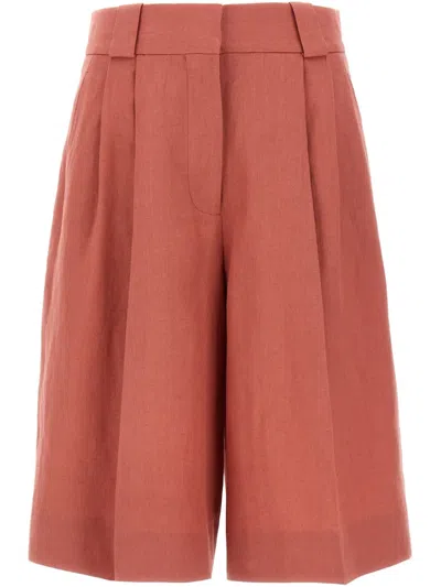Blazé Milano Blaze Milano  Wide Fuchsia Linen Bermuda Shorts In Pink