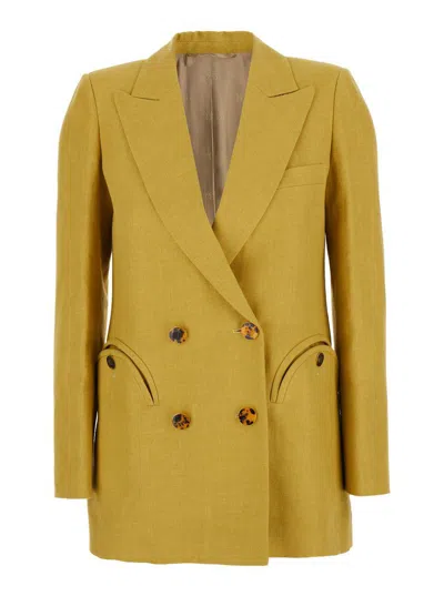 BLAZÉ MILANO 'MIDDAY SUN' YELLOW DOUBLE-BREASTED JACKET WITH PEAK REVERS