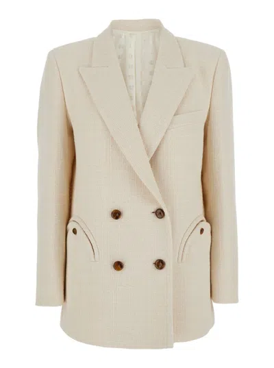 Blazé Milano Missy White Double-breasted Jacket With Peak Revers In Cotton Blend Woman