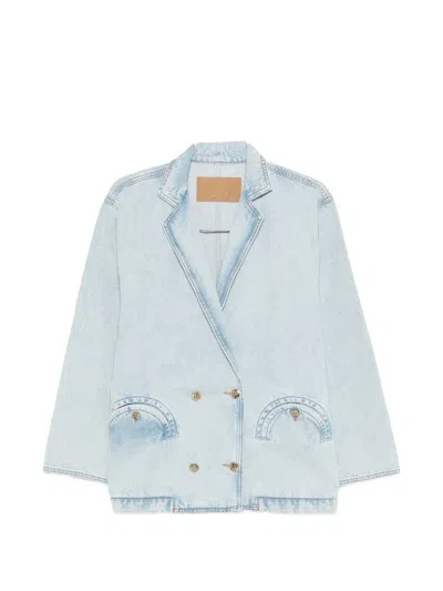 Blazé Milano Nariida Double-breasted Pocket Blazer In Blue