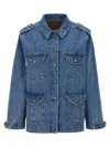 Blazé Milano Light Blue Cotton Military Safari Jacket With Multiple Pockets In Blue