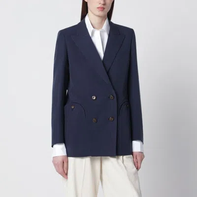 Blazé Milano Blaze Milano Navy Blue Doublebreasted Jacket In Linen And Silk