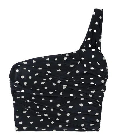 Blazé Milano Mariquita Reef One-shoulder Gathered Printed Silk Crepe De Chine Top In Blue