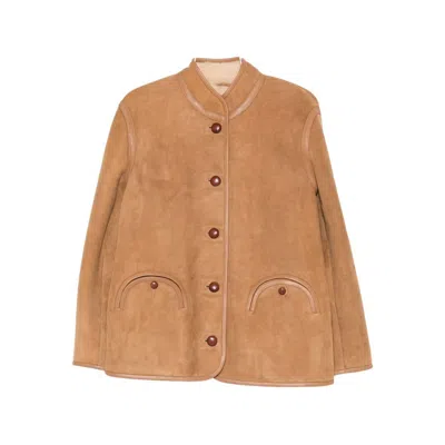 Blazé Milano Button-up Suede Jacket In Brown