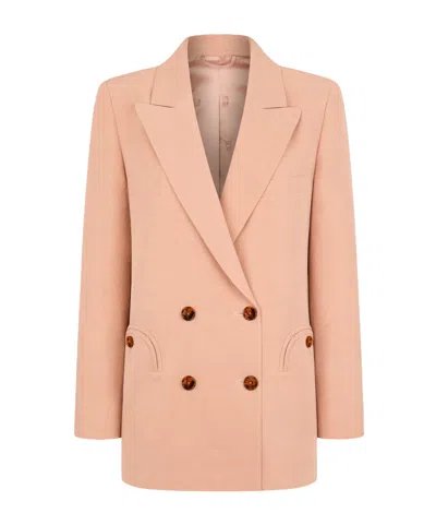 Blazé Milano Oversized Double-breasted Pink Blazer In Silk And Linen