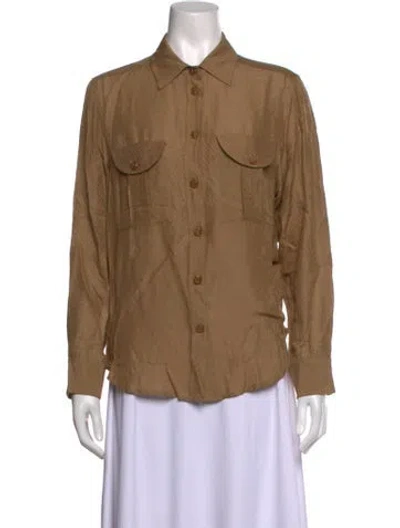 Pre-owned Blazé Milano Patterned Long Sleeve Button-up Top In Brown