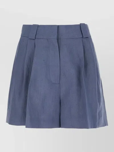 Blazé Milano Pleated Shorts Belt Loops Embroidered Detail In Blue
