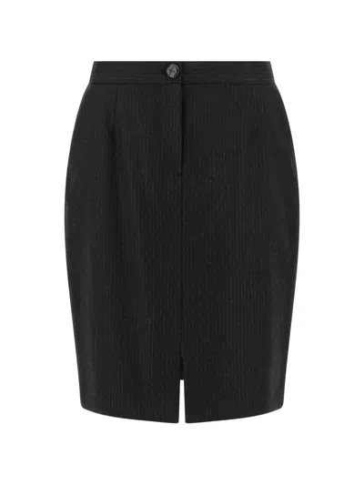 Blazé Milano Virgin Wool Pinstripe High-rise Midi Pencil Skirt In Black