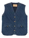 Blazé Milano Suffolk Padded Quilted Denim Vest In Blue