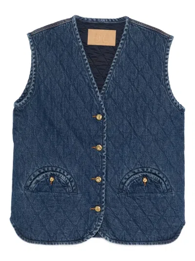 Blazé Milano Suffolk Padded Quilted Denim Vest In Blue