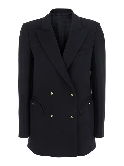 BLAZÉ MILANO RESOLUTE BLACK DOUBLE-BREASTED JACKET WITH V NECK AND PEAK REVERS IN WOOL WOMAN