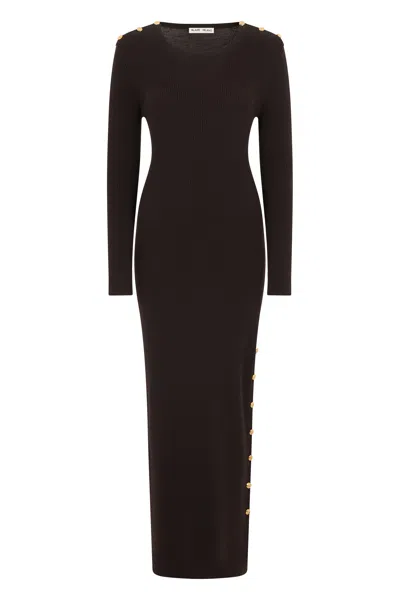 Blazé Milano Ribbed Wool Dress In Brown