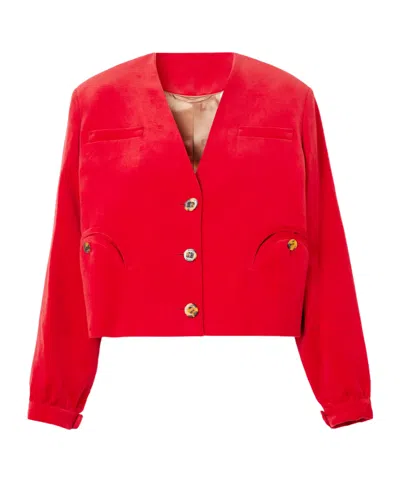 Blazé Milano Riviera Cotton And Linen-blend Velvet Jacket In Red