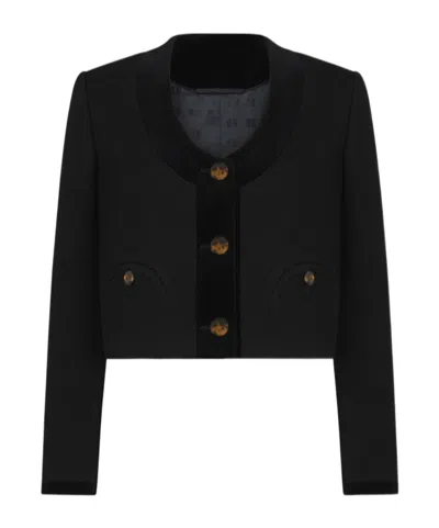 Blazé Milano Spiti Cropped Cotton Velvet-trimmed Woven Jacket In Black