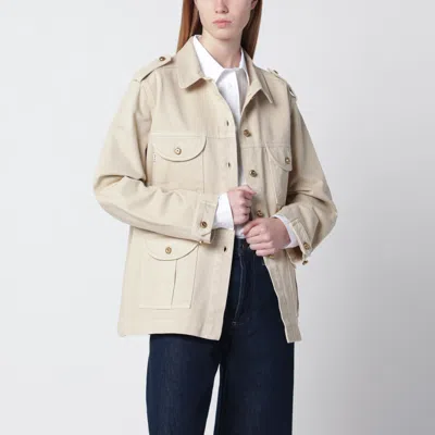 Blazé Milano Safari Jacket In Beige Denim In Neutral