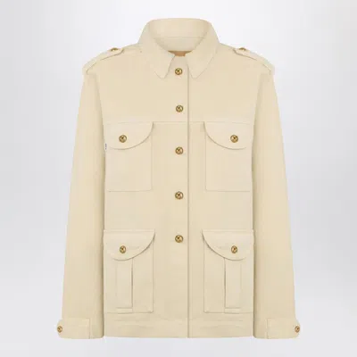 Blazé Milano Denim Safari Jacket Long Sleeves Collared Neck In Neutral