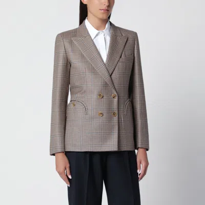 Blazé Milano Blaze Milano Saona Charmer Doublebreasted Jacket In Beige With Check Pattern In Brown