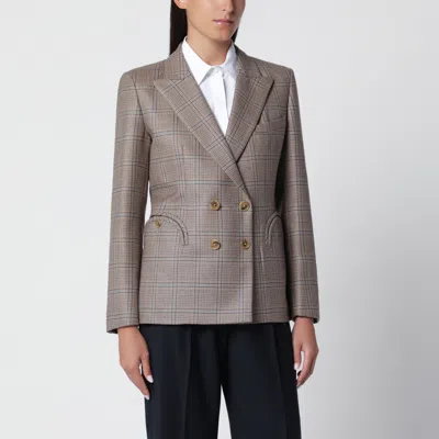 Blazé Milano Saona Charmer Double-breasted Jacket In Beige With Check Pattern In Gray