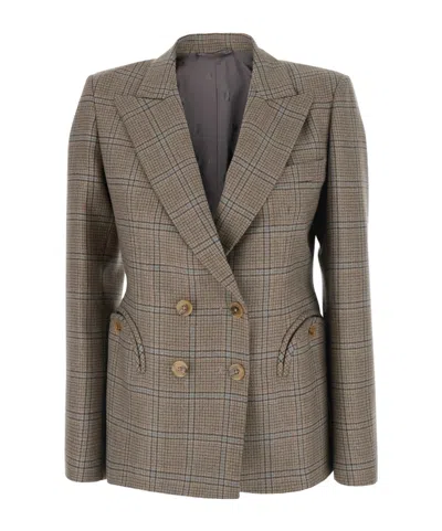 Blazé Milano Saona Checked Double-breasted Blazer In Brown