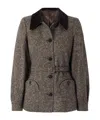 Blazé Milano Sarissa Belted Velvet-trimmed Tweed Jacket In Brown