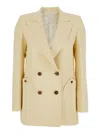 Blazé Milano 'savannah' Beige Double-breasted Jacket With Peak Revers In Linen And Silk Blend Woman In Yellow