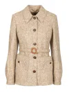 Blazé Milano Seanna Paint Belted Leather-trimmed Alpaca And Wool-blend Jacket In Brown