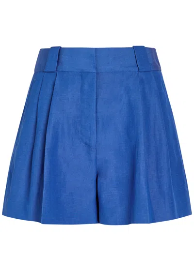 Blazé Milano Blaze Milano Selle Pleated Silk And Linen-blend Shorts In Blue