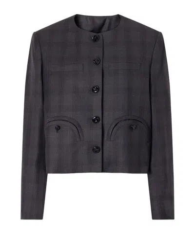 Blazé Milano Shamo Cropped Prince Of Wales Wool Bolero In Gray