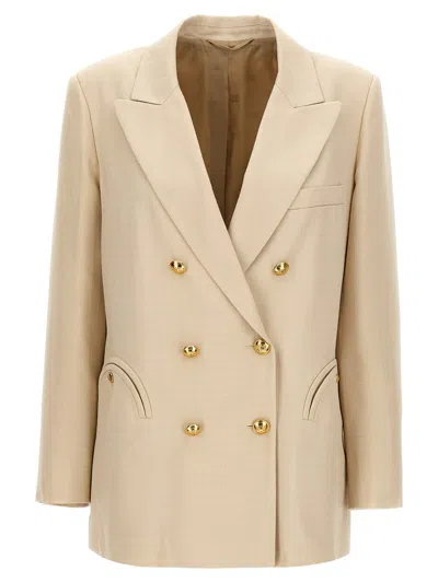 Blazé Milano Sheena Everynight Double-breasted Blazer With Gold-tone Buttons In Beige