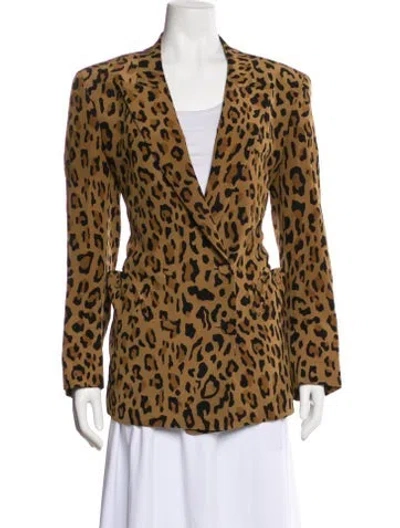 Pre-owned Blazé Milano Silk Animal Print Blazer In Brown