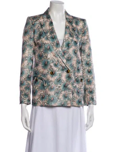 Pre-owned Blazé Milano Silk Floral Print Blazer In Blue