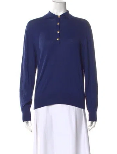 Pre-owned Blazé Milano Silk Long Sleeve Polo In Blue