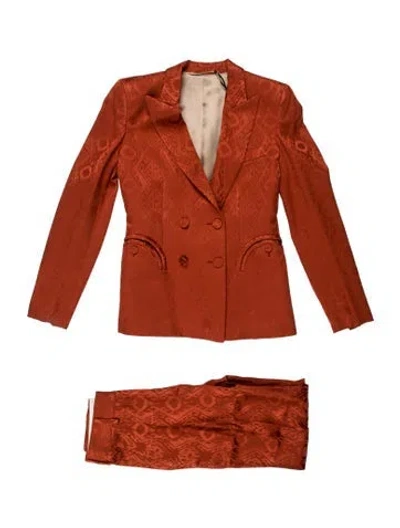 Pre-owned Blazé Milano Silk Patterned Pantsuit W/ Tags In Orange