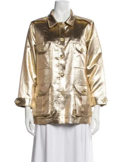 Pre-owned Blazé Milano Silk Printed Blazer In Gold